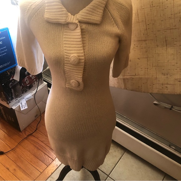 “Like, Love” Sweater Dress SZ Small cream Color SS Cotton blend Knit, Warm! - Picture 4 of 12